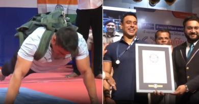 "Rohitash Choudhary breaking the world record by completing 704push-ups with a 37 kg weight, setting a new Guinness World Record in India."